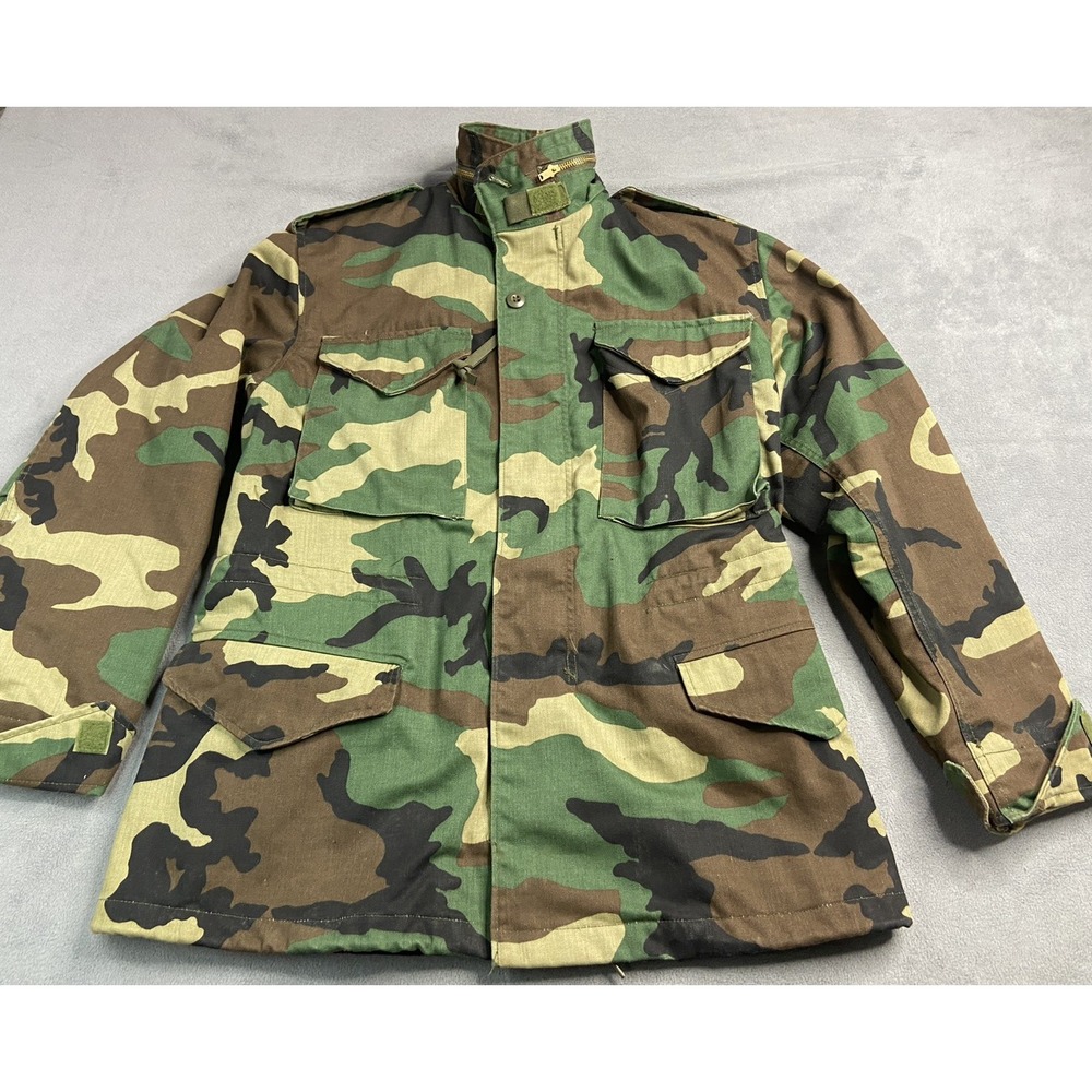 Vintage US Military Jacket Small Woodland Camo M65 Cold Weather Field Alpha‎